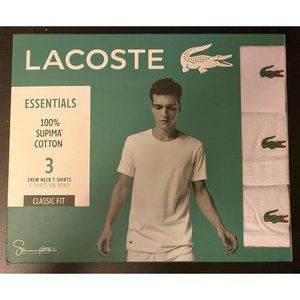 New Mens Lacoste White 3 Pack Classic Fit T-Shirts